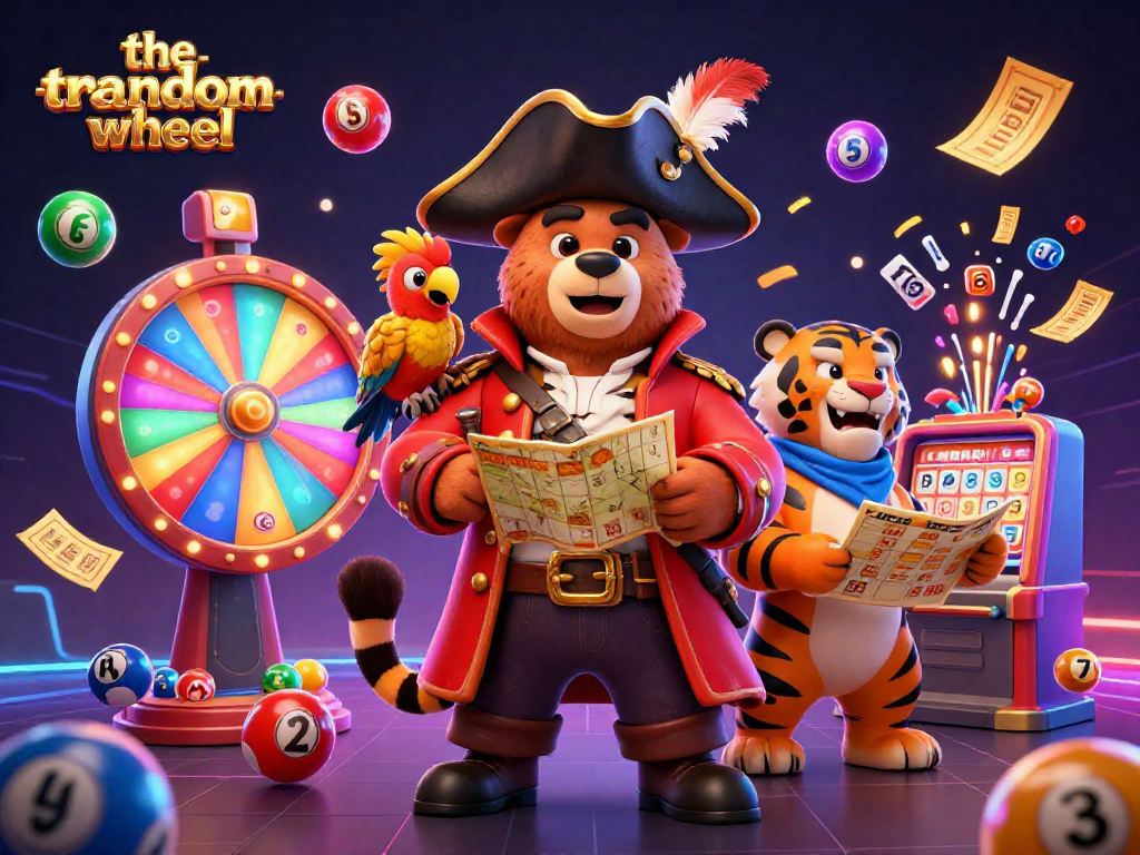 Experience the thrill of the-random-wheel with vibrant elements and exciting characters in a whimsical casino scene.