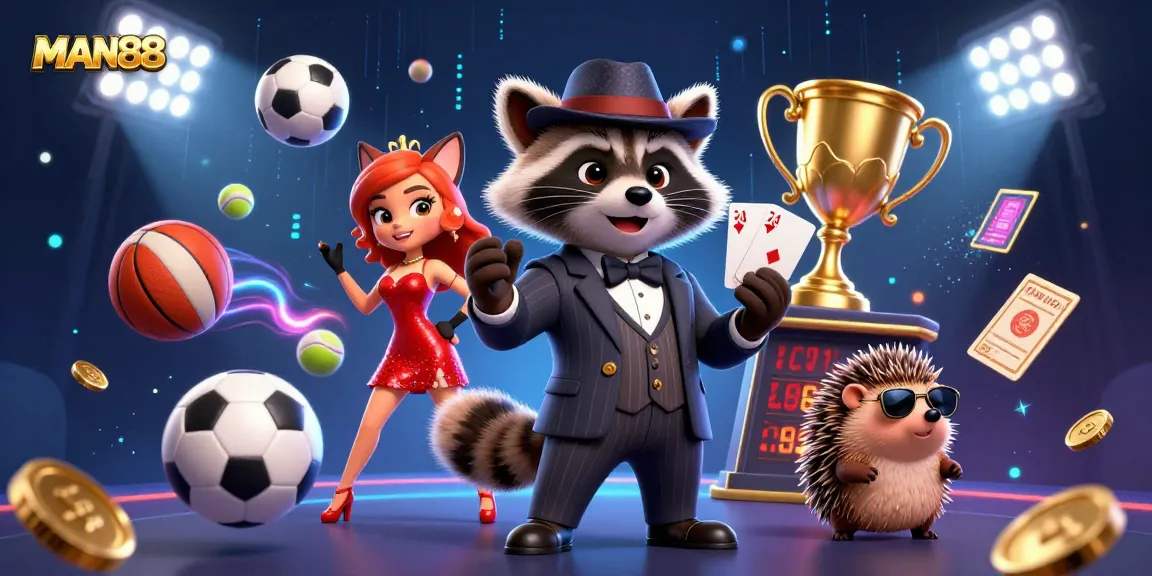 Experience the thrill of MAN88 with animated characters and dynamic sports betting elements.