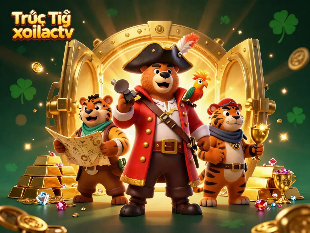 Experience Trực Tiếp xoilactv with a vibrant 3D illustration capturing excitement and treasure.