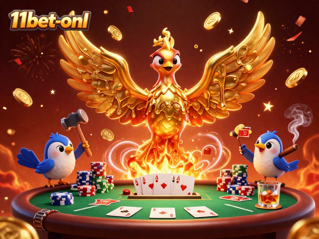 Win big with 11bet-onl in a vibrant poker showdown featuring a molten phoenix!