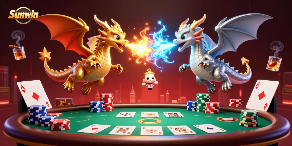 Experience thrilling gaming action at Sunwin with dynamic dragons and vibrant casino elements.