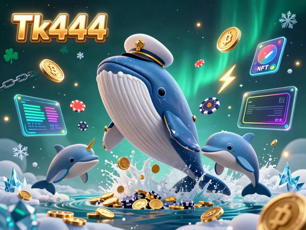 Experience thrilling wins at Tk444 while navigating a sea of coins and crypto elements in this vibrant casino scene.