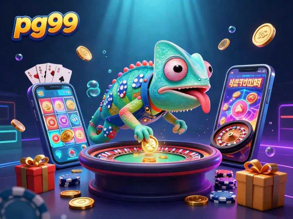 Experience thrilling gaming action with pg99 as the colorful chameleon casino owner snaps up golden coins.
