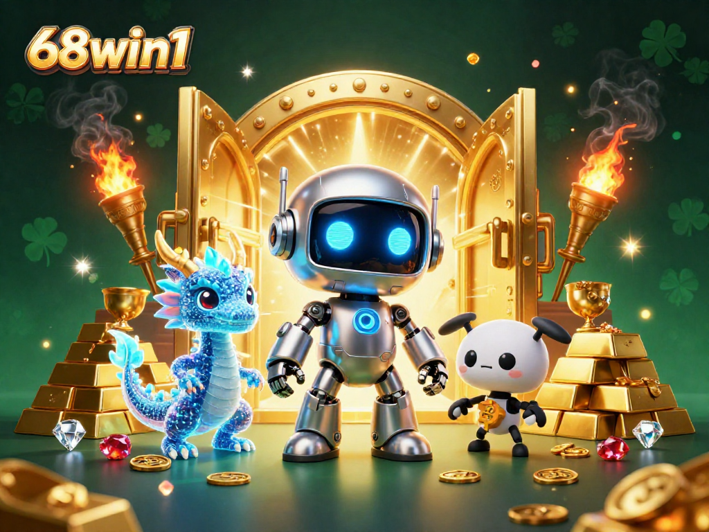 Engage with thrilling 68win1 casino adventures alongside a cyberpunk robot and AI dragon.