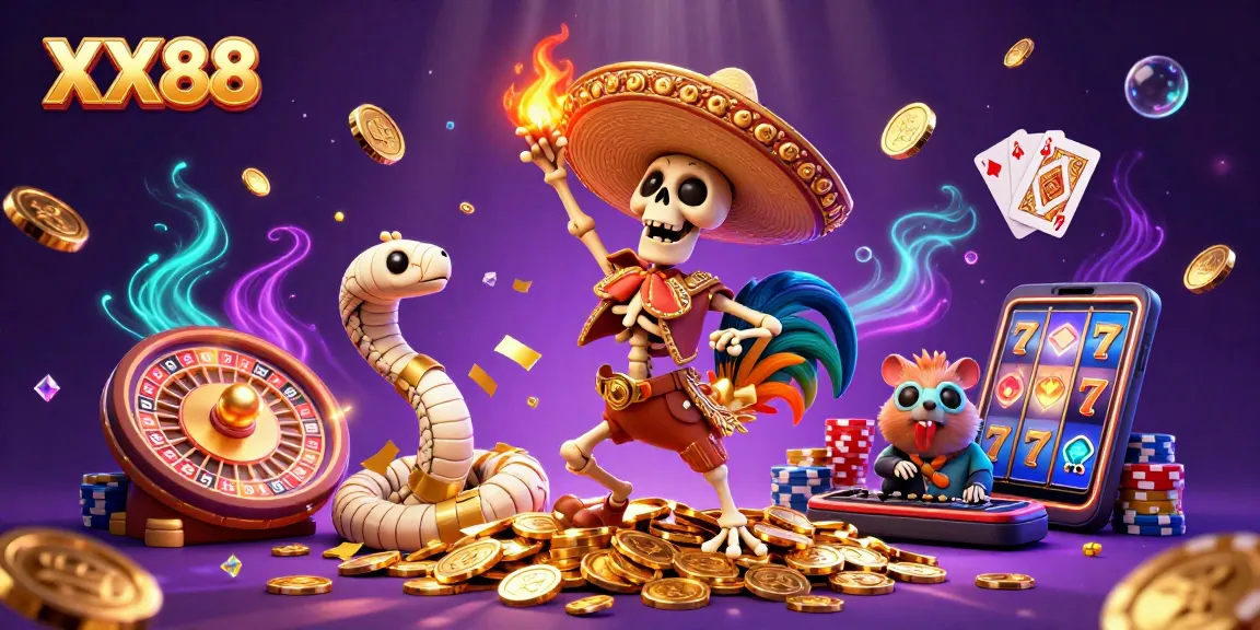 Experience thrilling gameplay at XX88 with a vibrant casino scene featuring unique characters and dynamic gaming elements.