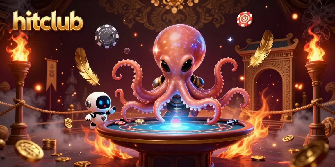 Engage in exciting gameplay at hitclub with a vibrant 3D scene featuring an alien octopus at a poker table.