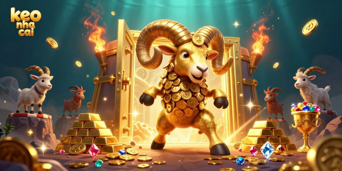 Experience thrilling victories with keo nha cai as the golden ram charges through shimmering treasures in a vibrant casino scene.