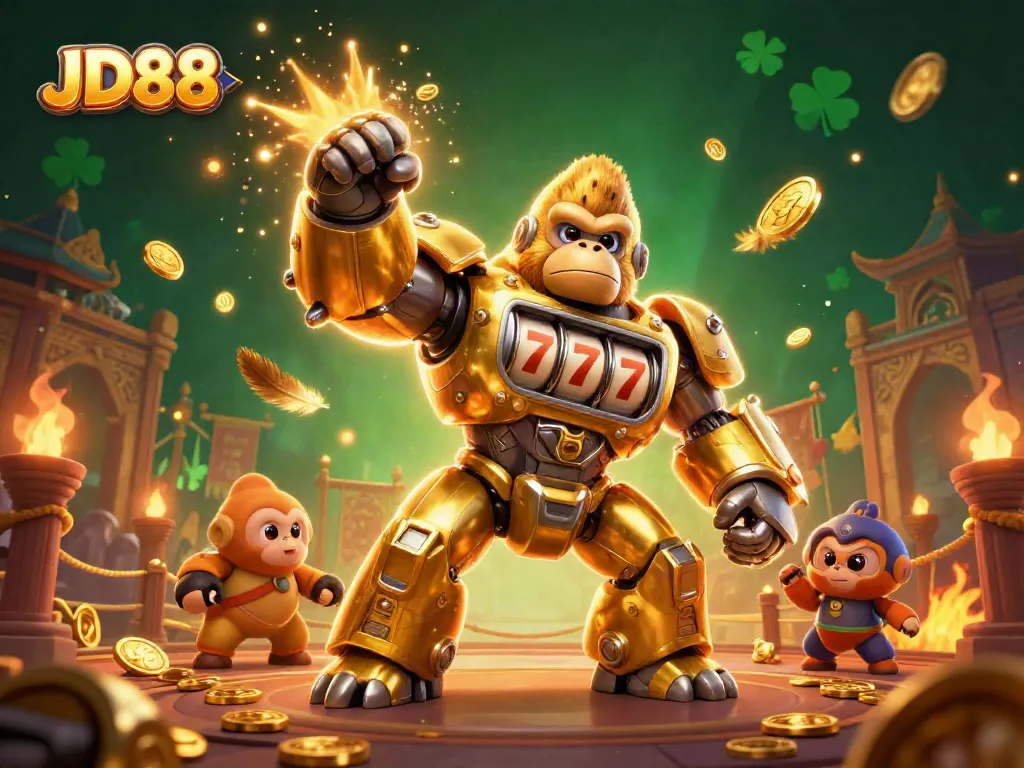 Experience the excitement of JD88 with a unique 3D gorilla mech casino illustration.