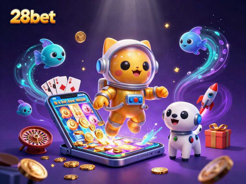 Experience 28bet with thrilling games and dynamic casino elements in a vibrant 3D scene.