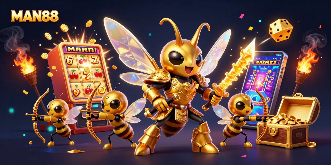 Experience excitement with MAN88's royal casino atmosphere, featuring golden elements and vibrant game action.