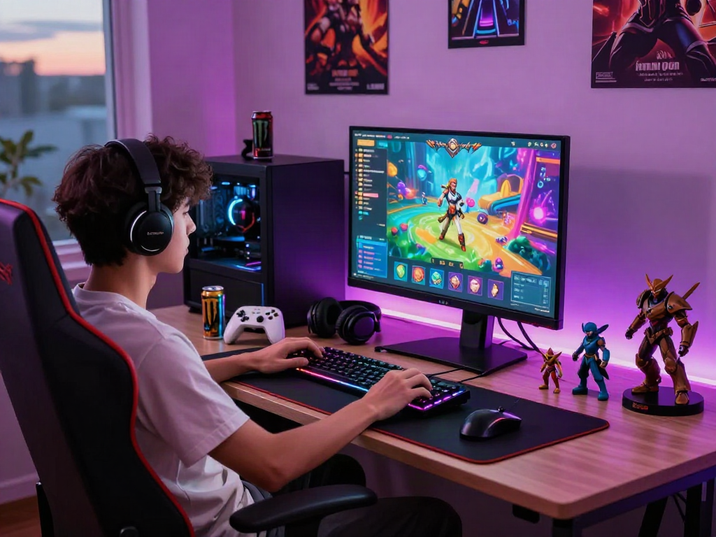 Immersive gaming setup showcasing html porn games with vibrant graphics and gaming gear.