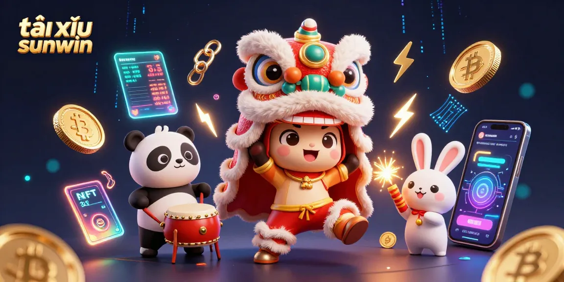 Engage in exciting tài xỉu sunwin gameplay with vibrant characters and crypto elements illuminating the scene.