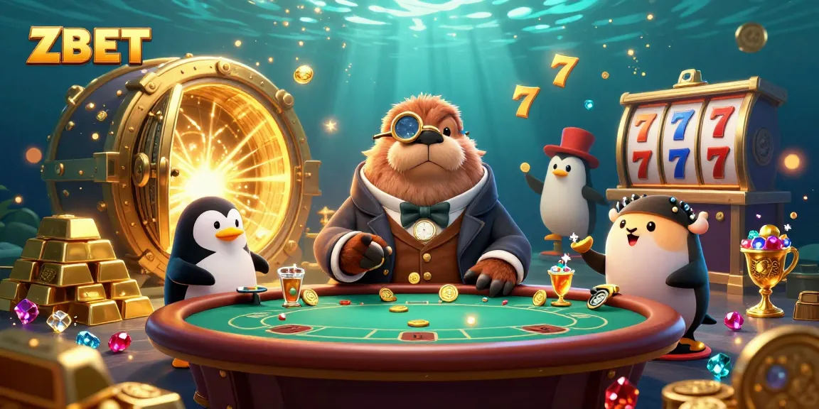 ZBET players strategizing at an underwater poker table with unique characters and game elements.