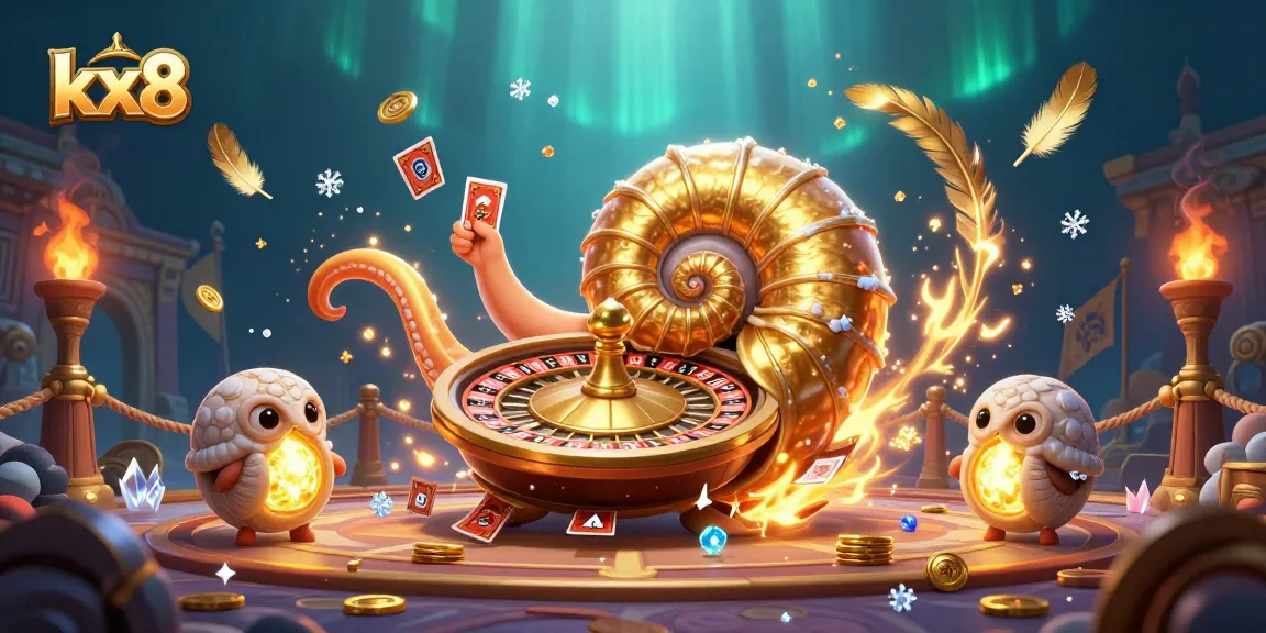 Engage in thrilling gameplay on kx8 with a lively 3D casino scene featuring a nautilus roulette wheel.