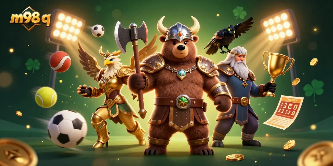 Engage with m98 q through a thrilling sports betting adventure illustrated with dynamic characters.