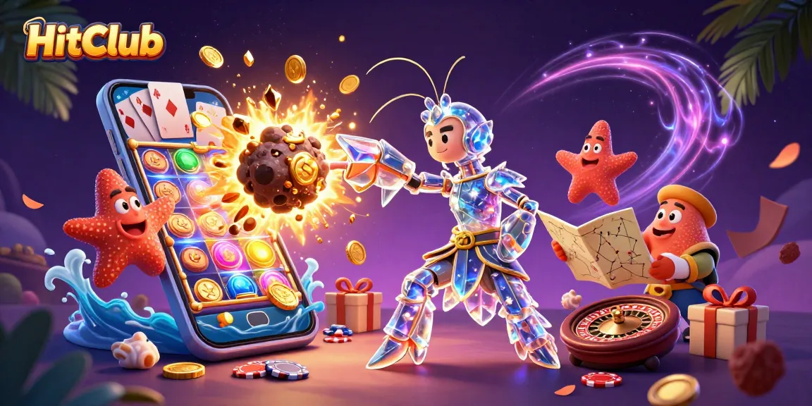 HitClub’s vibrant gaming atmosphere features galactic characters amidst dynamic slot game elements.