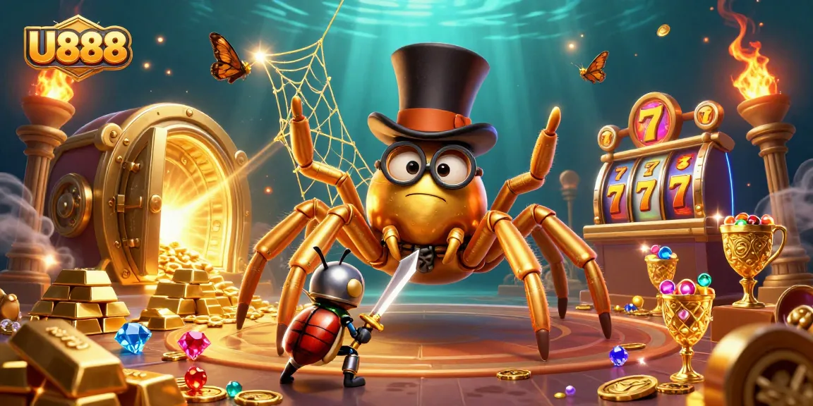 Experience thrilling gameplay with U888, where golden treasures and colorful slot elements collide in an exciting scene.