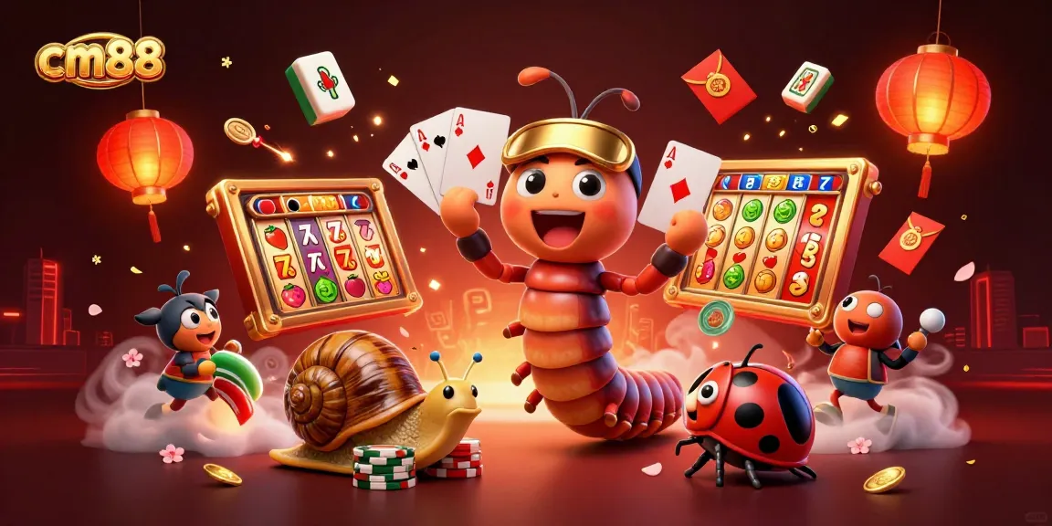 Engage with cm88 casino excitement as a millipede dealer showcases cards while a snail high-roller bets chips.