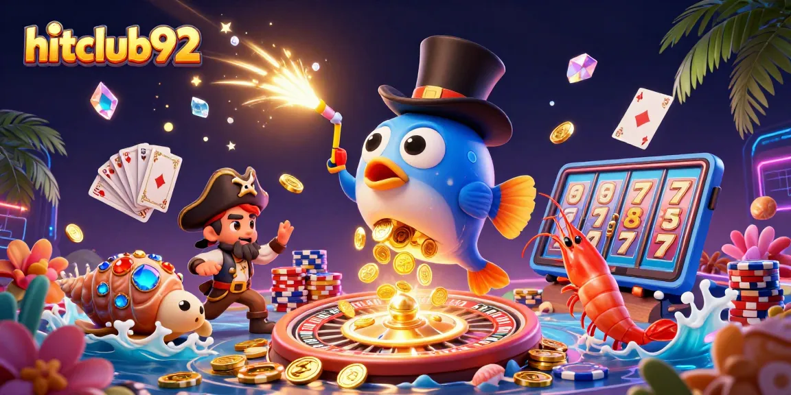 Experience the excitement at hitclub92 with a vibrant underwater casino scene featuring a glowing anglerfish and pirate shrimp.
