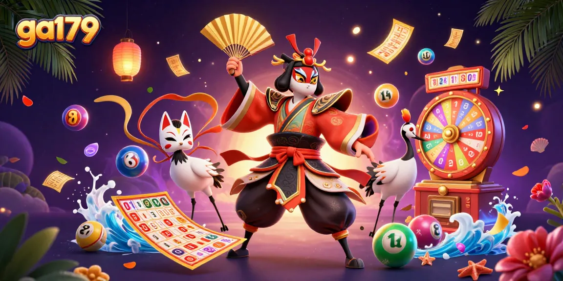 Experience game excitement with ga179 in a vibrant lottery-themed 3D illustration.