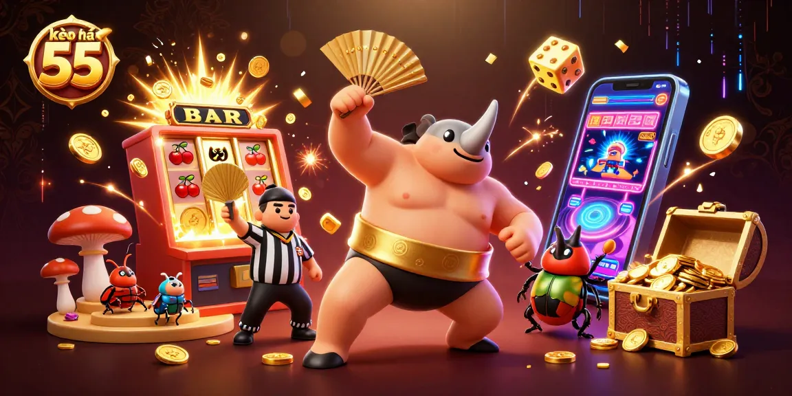Engaging scene showcasing kèo nhà cái 55 with animated characters and vibrant casino elements.