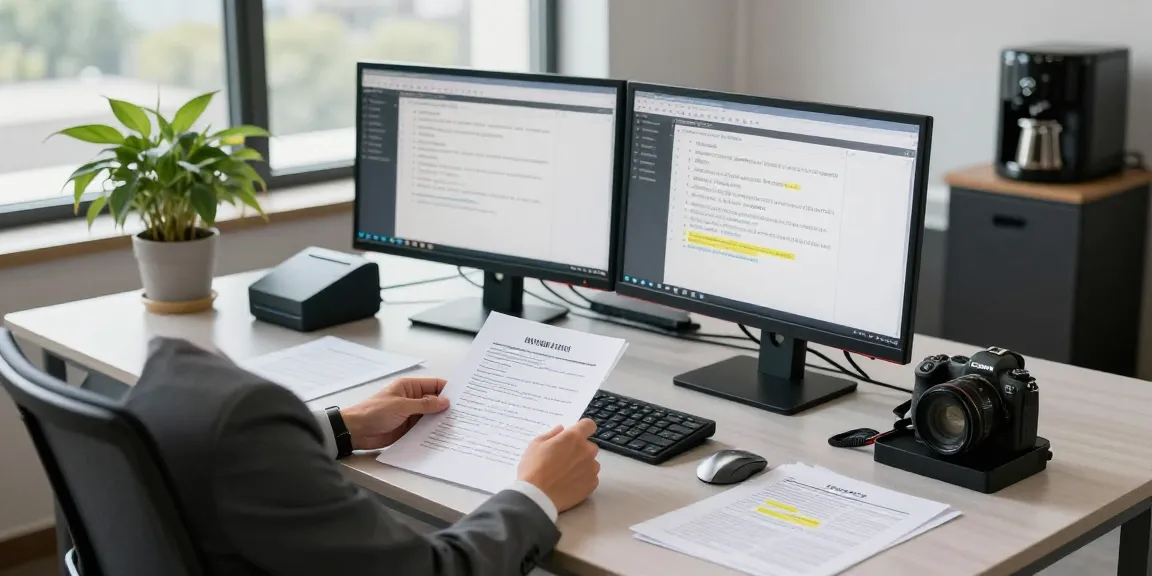 Compliance officer reviewing documents for effective document fraud detection in a modern office.
