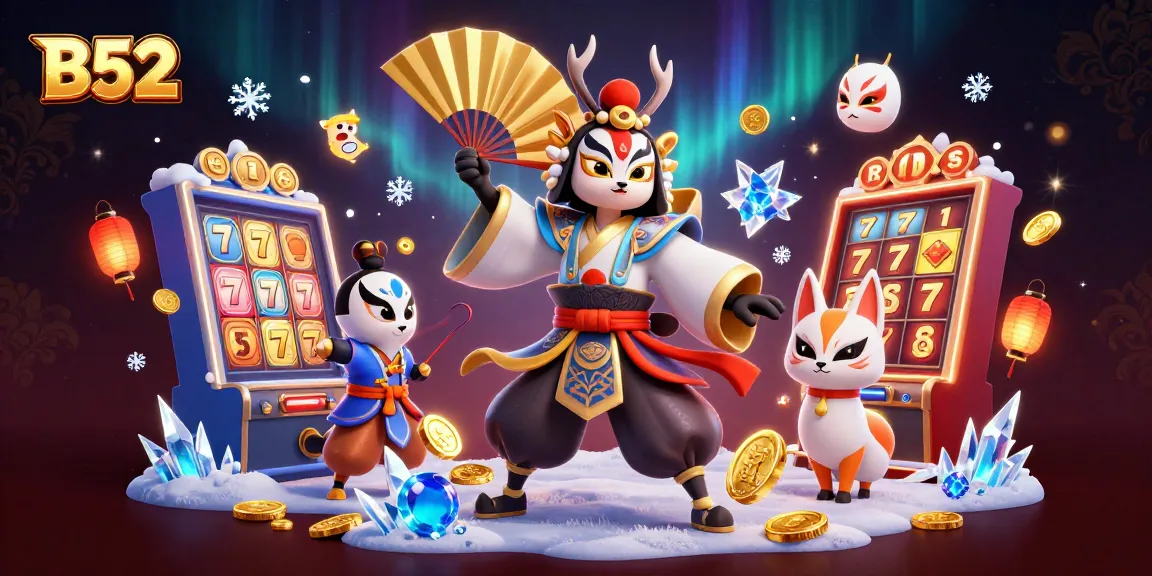 B52 showcases a dynamic scene with characters engaging in exciting slots gameplay, emphasizing vibrant casino elements.