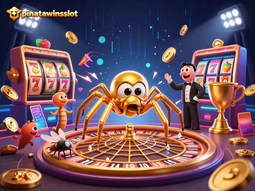Experience the thrilling action of pinatawinsslot featuring a dynamic spider croupier manipulating a roulette-style web.