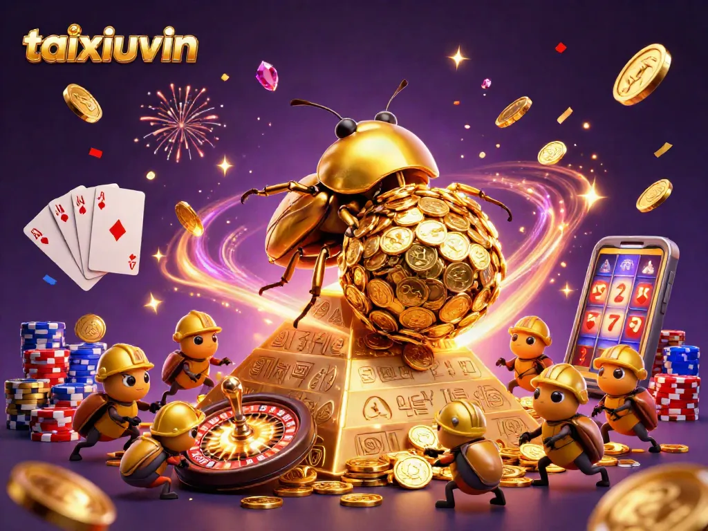 Experience thrilling taixiuvin gameplay with golden coins and dynamic casino elements in an engaging scene.