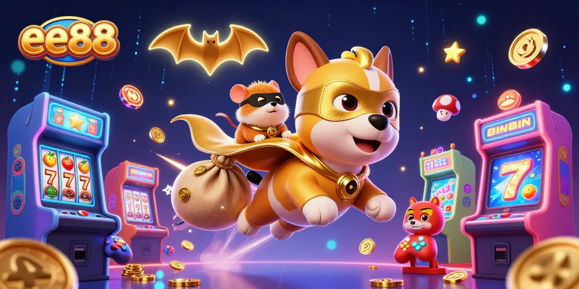 Experience the thrill of ee88 with a superhero dog and hamster in a vibrant casino adventure.