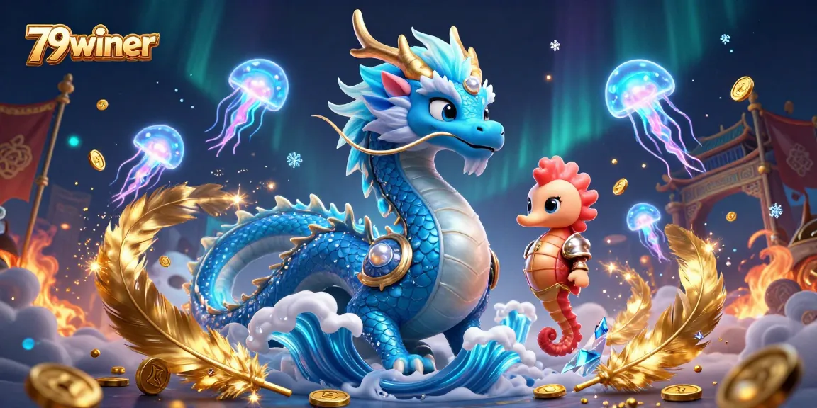 Experience thrilling bets at 79winer with a mystical dragon and seahorse in a vibrant casino scene.