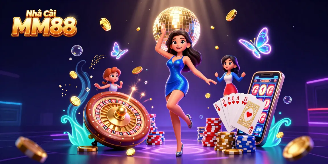 Engage with Nhà cái MM88 at a vibrant casino scene featuring dynamic games and charming visuals.