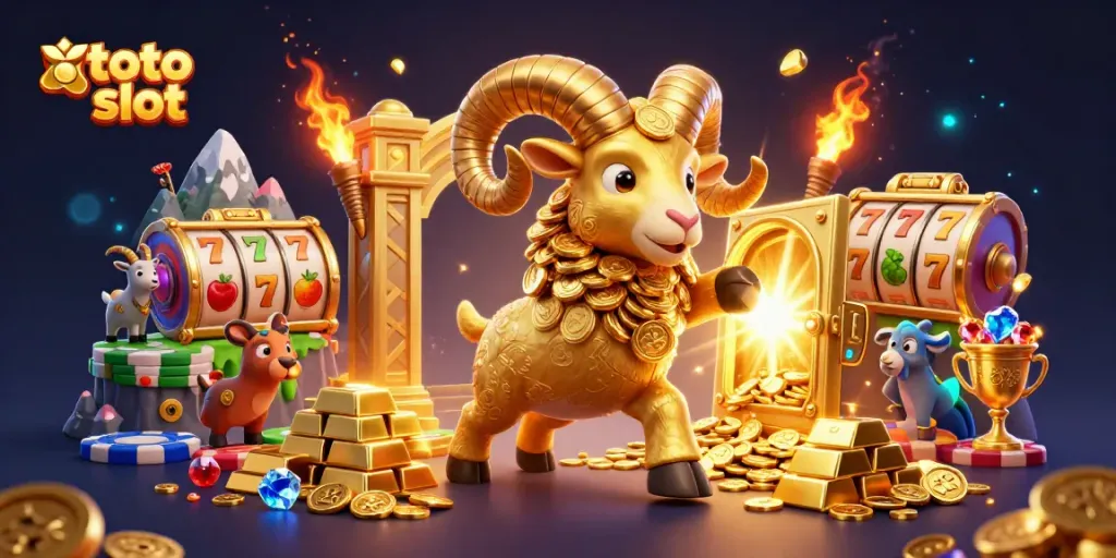 Challenge the toto slot world with a golden ram charging through a dynamic 3D casino scene.