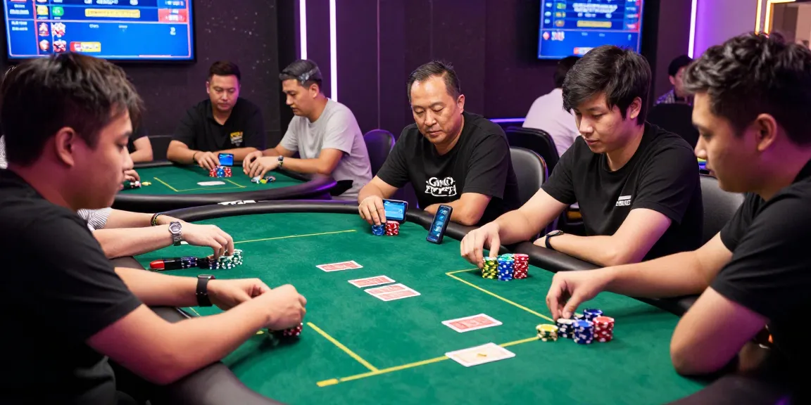 Players enjoying Game Poker Uang Asli Dominobet in a lively poker room filled with excitement.