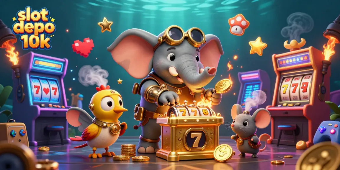 Spin the golden slot depo 10k machine with steampunk visuals in a vibrant casino scene.