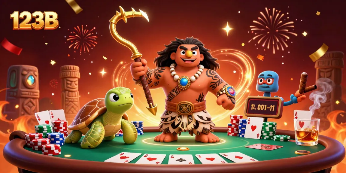 Engage with the thrilling world of 123B as colorful characters celebrate poker victories amidst vibrant casino elements.