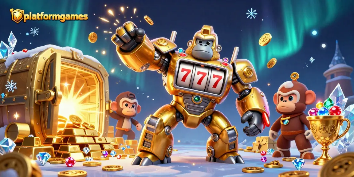 Unleash the excitement at platformgames with thrilling slot machine mechanics in a vibrant 3D illustration.