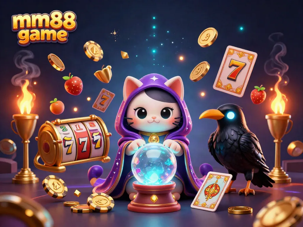 Engage with mm88 game through an enchanting 3D render featuring mystical characters, slot symbols, and dynamic gameplay.