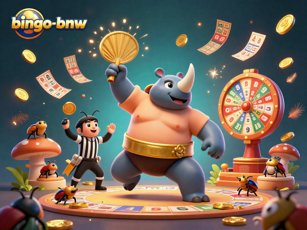 Join the excitement with bingo-bnw as the beetle champion celebrates with flying coins and surprise prizes!