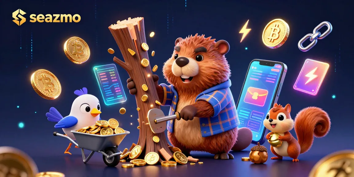 seazmo captivates gamblers with a lively 3D cartoon scene of beavers, crypto coins, and golden treasures