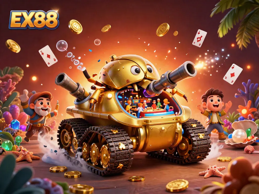 Join the action at EX88 with a vibrant 3D casino theme, featuring a golden beetle tank.