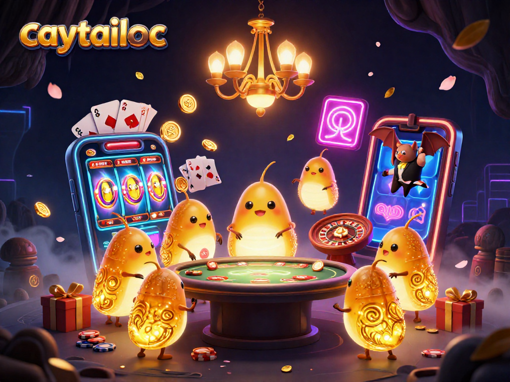 Win big with caytailoc slot games featuring vibrant glowworms lighting the casino.