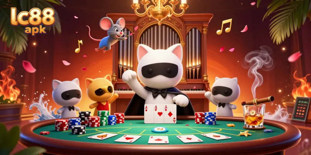 Experience the thrill of lc88 apk with a vibrant 3D casino scene filled with character and dynamic elements.
