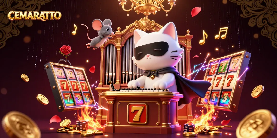 CEMARATOTO captivates with a vibrant scene of slots, tokens, and captivating characters, enhancing your gaming adventure.
