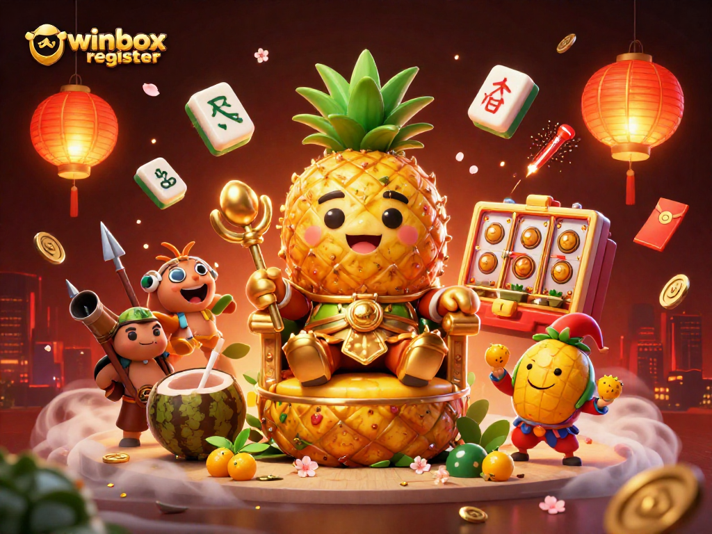 Engage with winbox register and experience vibrant 3D casino action featuring a pineapple king and games.