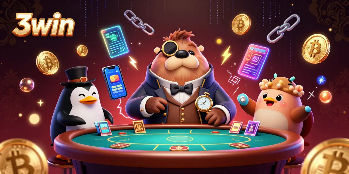 Experience the game dynamics at 3win with a whimsical underwater poker scene featuring unique characters.