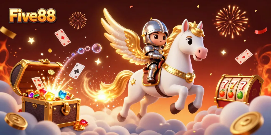 Experience thrilling wins at Five88 with a vibrant 3D rendering of a celestial theme promoting casino games.