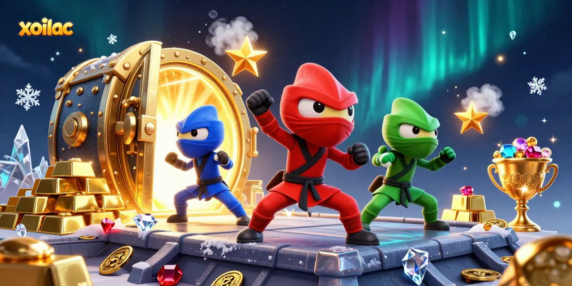 Xoilac team engaging in martial arts while surrounded by dynamic gambling elements like gold and gems.