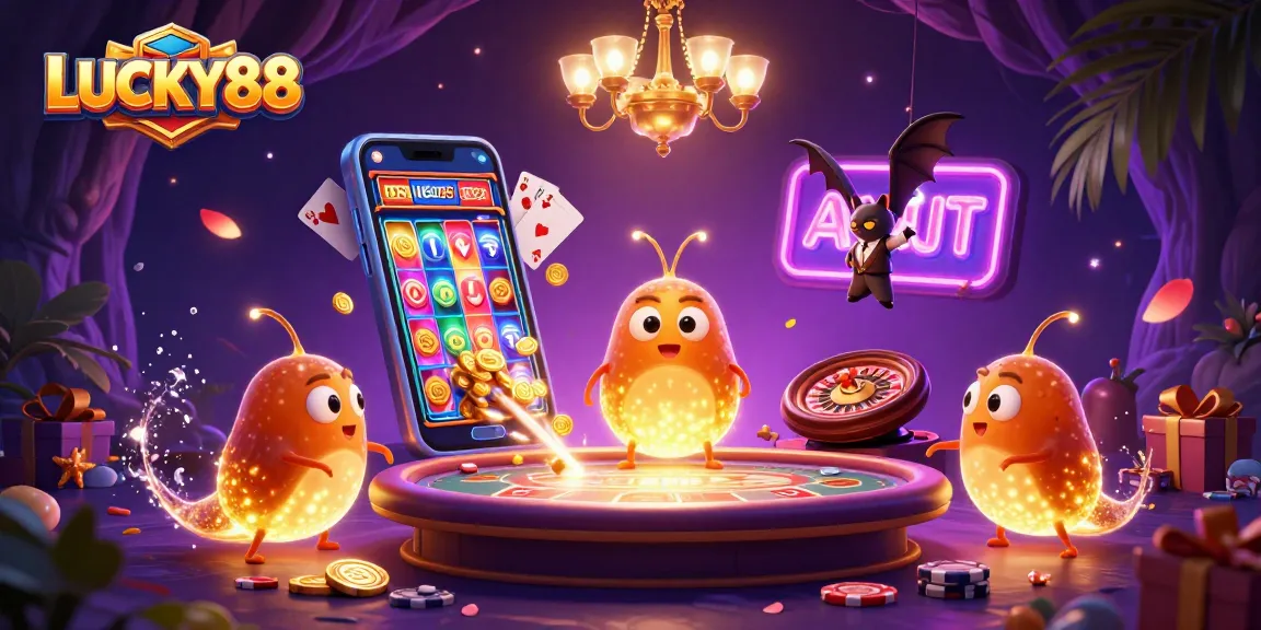 LUCKY88 casino scene with glowworms and bat dealer creating a vibrant gambling atmosphere.