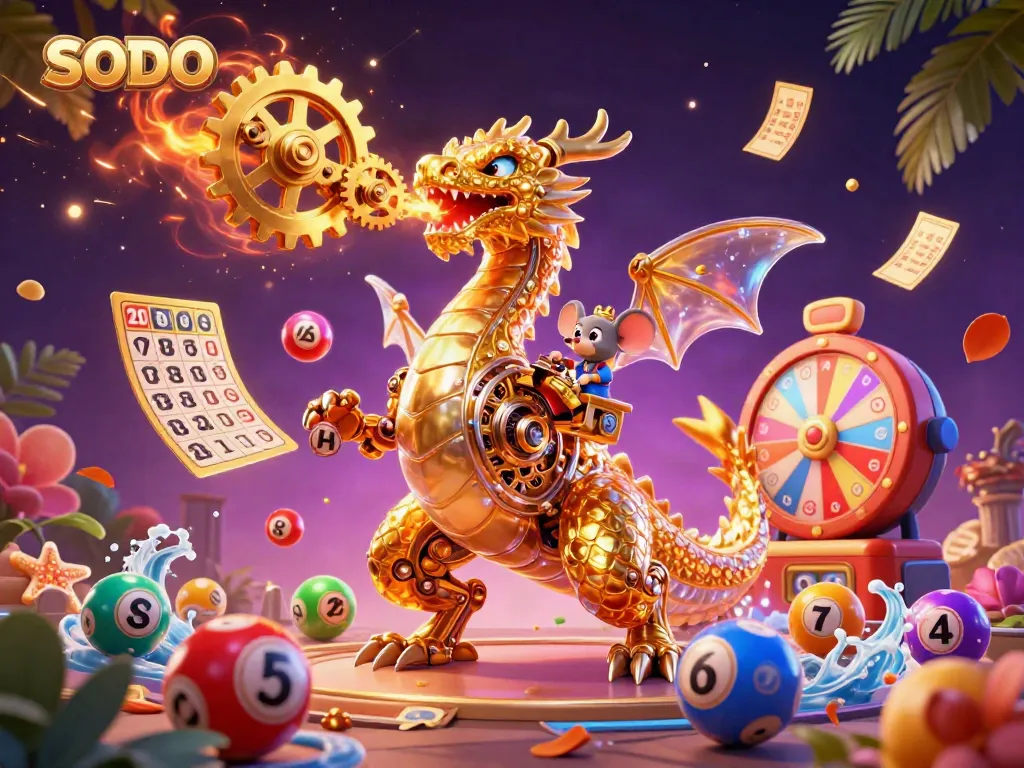 SODO-themed 3D illustration featuring a golden dragon and vibrant gaming elements for an engaging gambling experience.